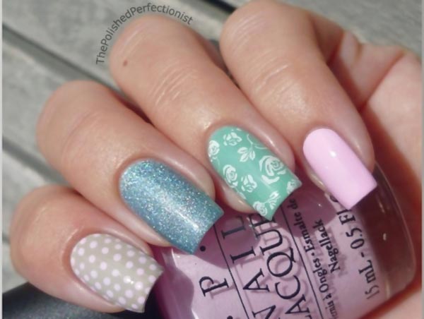 dots shimmer roses pink nails