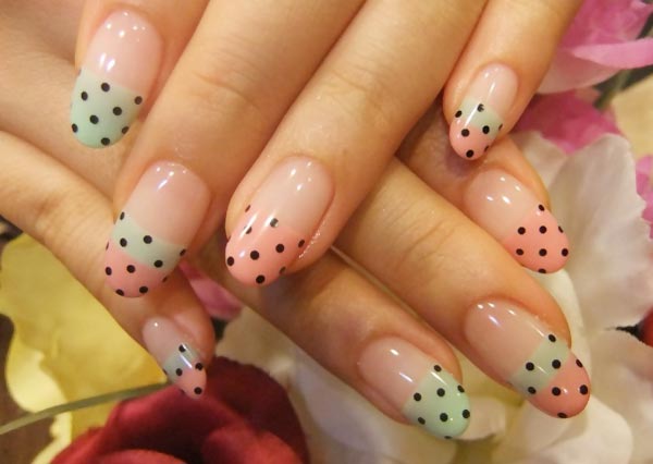dotted coral mint french nails