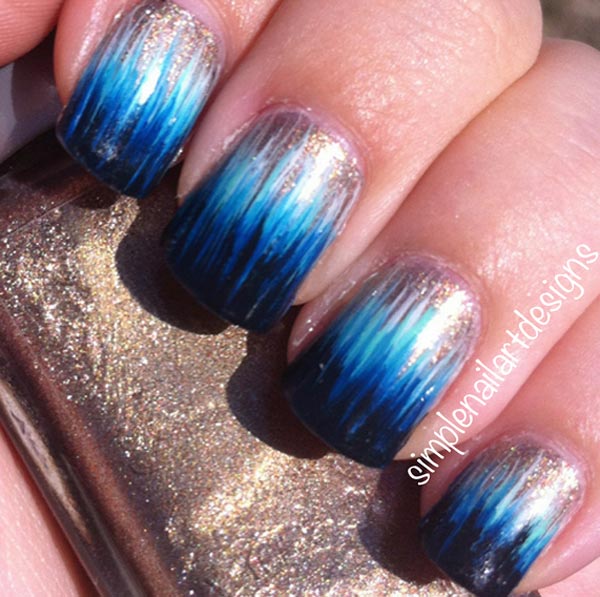 feathered black blue silver gradient nails