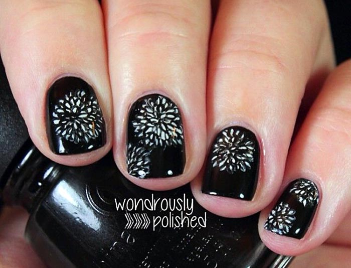 fireworks black new year's eve nails