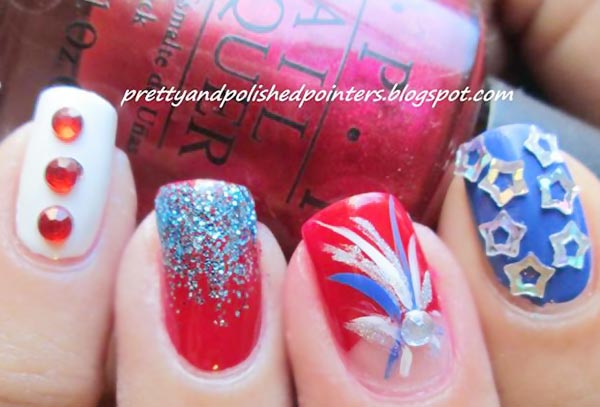 fireworks stars glitter stripes 4th of july nails