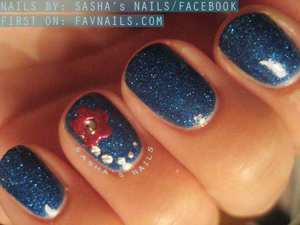 flower accent blue shimmer nails