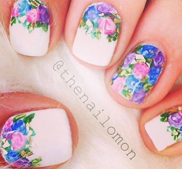 flowers decals white delicate romantic nails