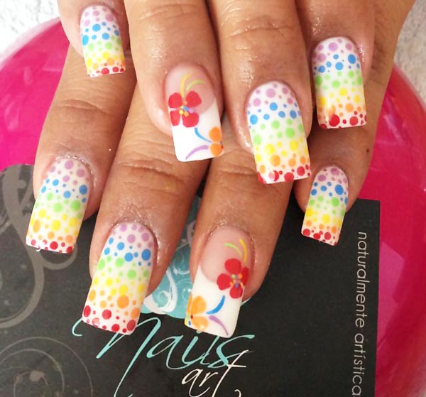 flowers french rainbow dotted nails
