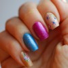 flowers glitter purple blue nude retro nails