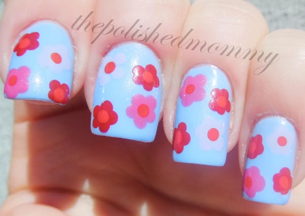 flowers on easter spring blue nails