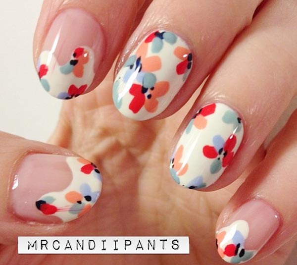 flowers on white tips spring summer nails