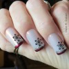 flowers stamps burgundy silver french nails