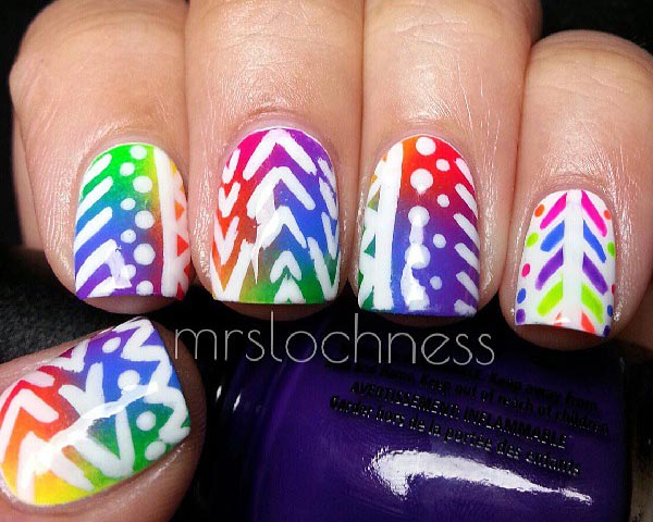 freehand aztec over tie dye nails