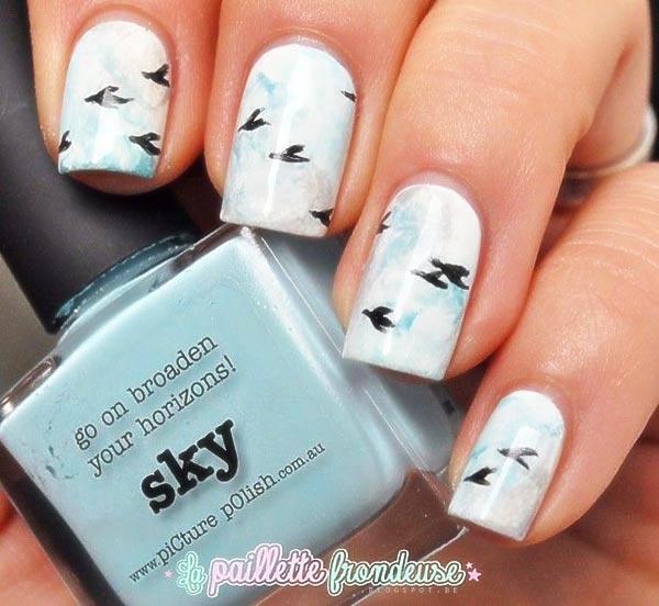 freehand birds clouds fall sky nails