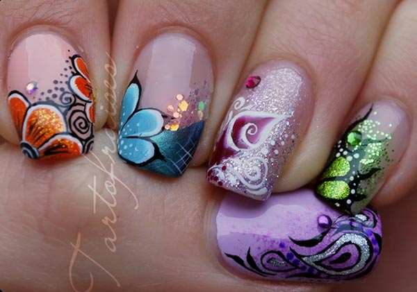 freehand flowers artistic nails