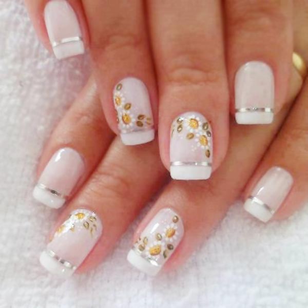 freehand flowers strip french spring nails