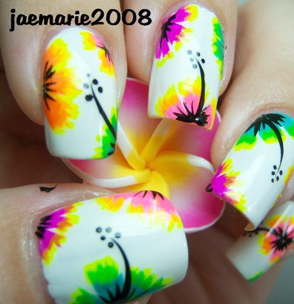 freehand flowers white spring summer nails