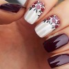freehand roses beige plum nails