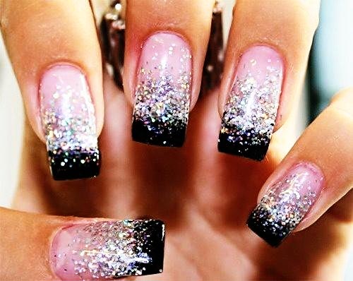 glitter black tip french nails