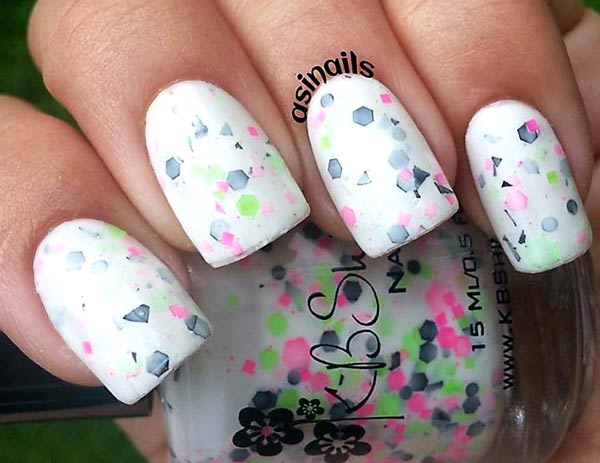 glitter confetti white jelly party nails