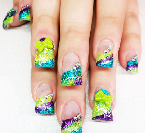 glitter french colorful nails