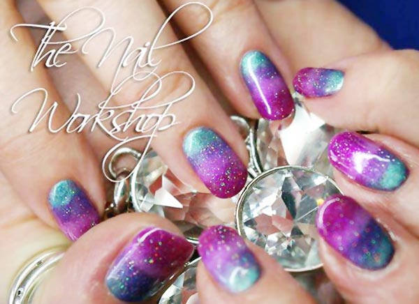 blue purple glitter gradient nails