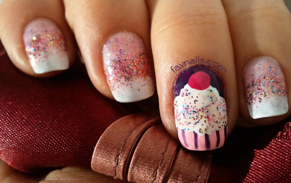 glitter gradient cupcake birthday nails