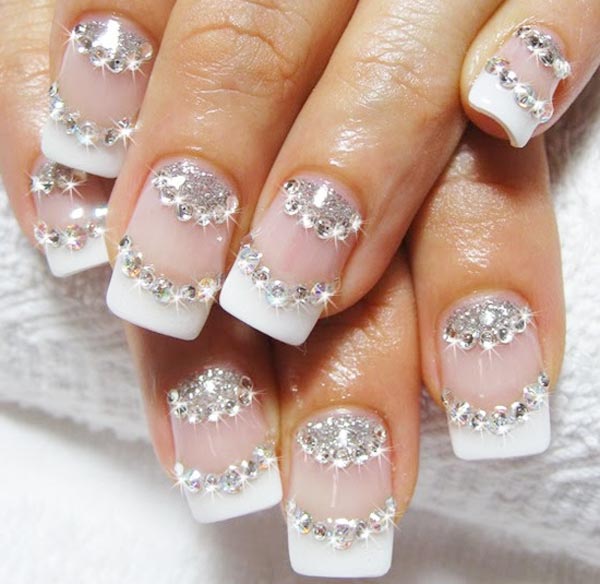 glitter rhinestones perfect wedding nails