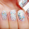 glitter white lace wedding nails