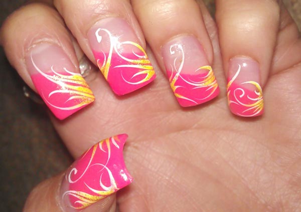 golden accents pink tips french nails