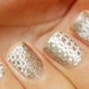 gold glitter white lace stamped nails