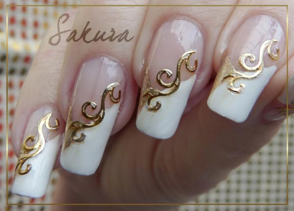 golden details french wedding nails