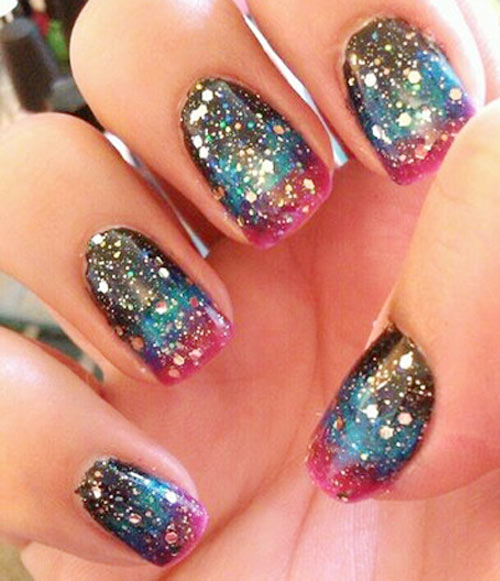 gradient glitter galaxy nails