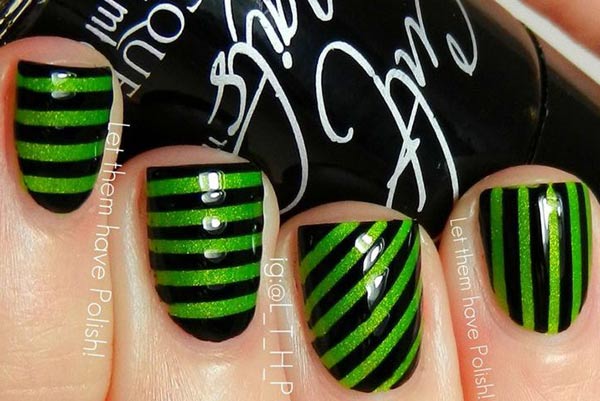 green black striped nails