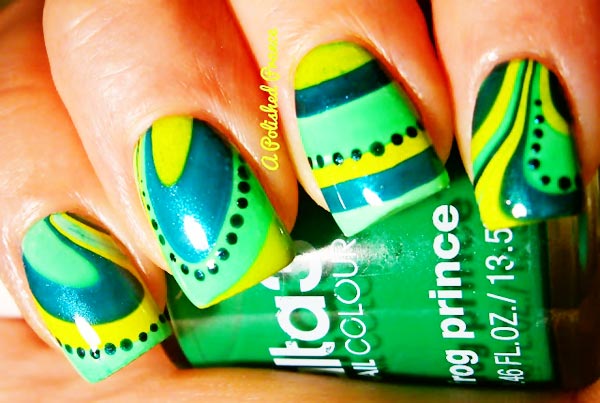 green blue yellow summer marbled nails