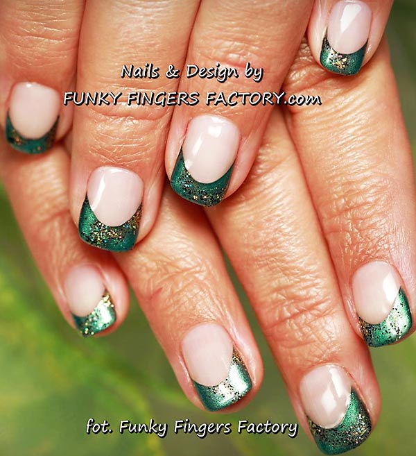 green glitter tips french nails