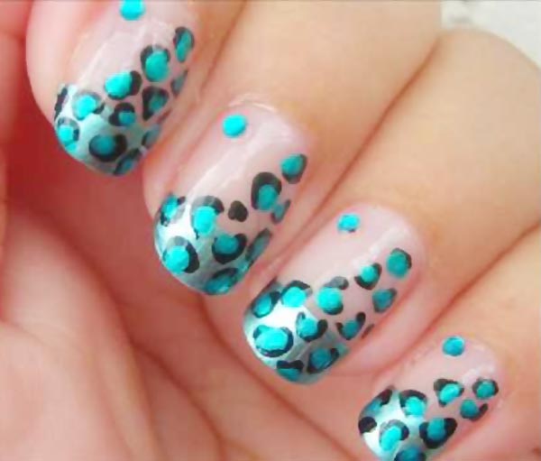 green leopard metallic french nails