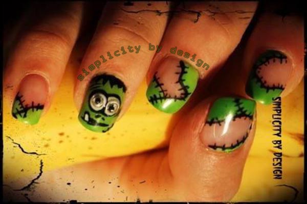 green monster french halloween nails