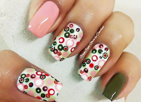 green pink white dotticure nails