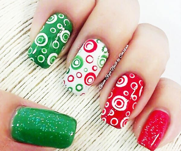 green red white mexico day dotted nails