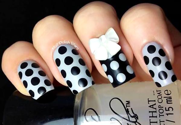 grey black 3D bow dotted nails