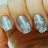 grey holo white stamped winter nails