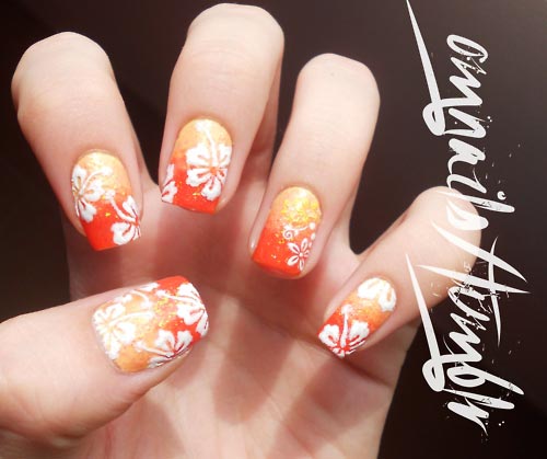 hawaii flowers orange nails