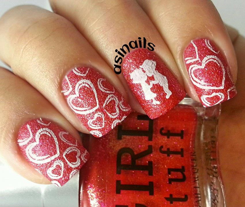 heart stamped red lovely nails