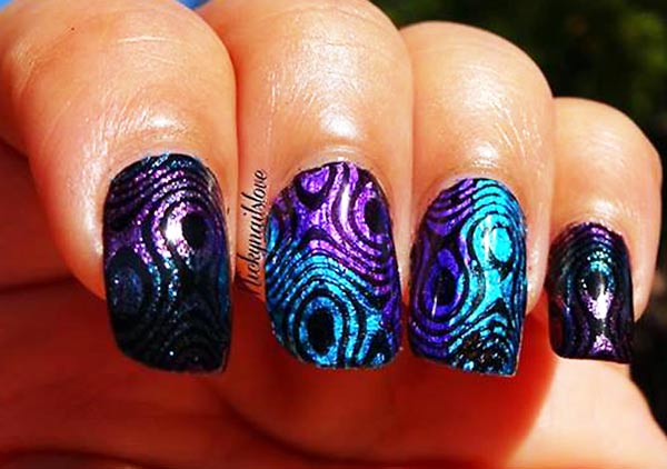 holo duochrome stamped black nails