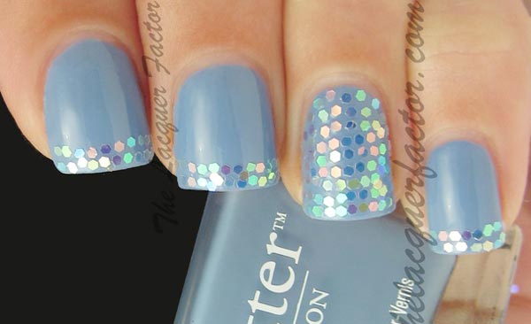 holo glitter tips blue french nails