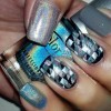 holographic geometry accents silver nails