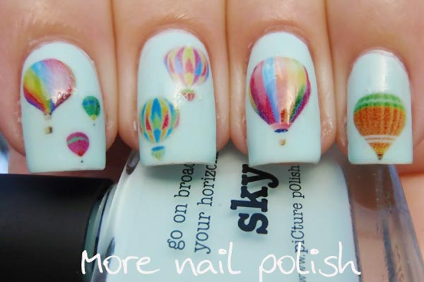 hot air balloons on white nails