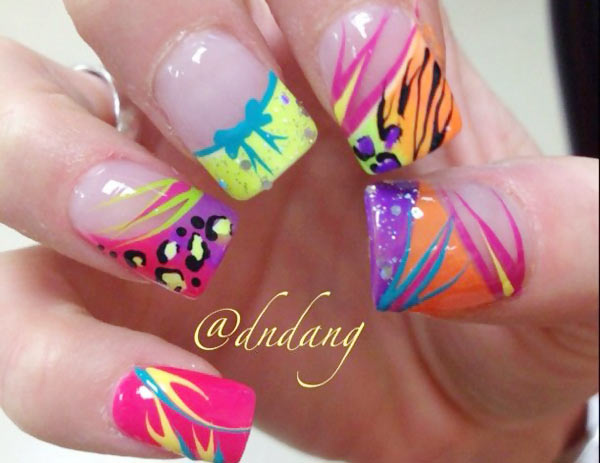 mixed art neon french nails
