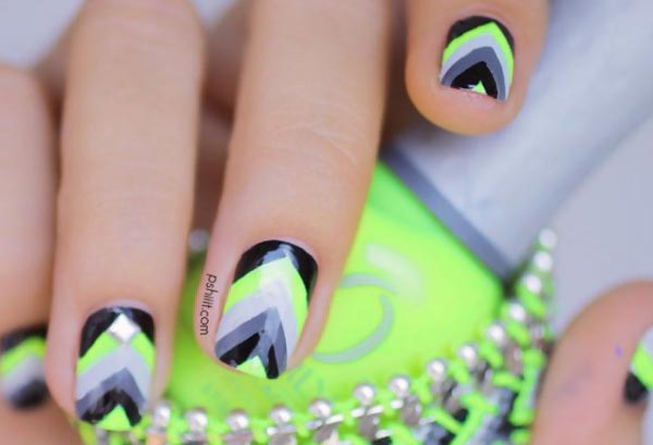 neon black chevron gradient summer nails