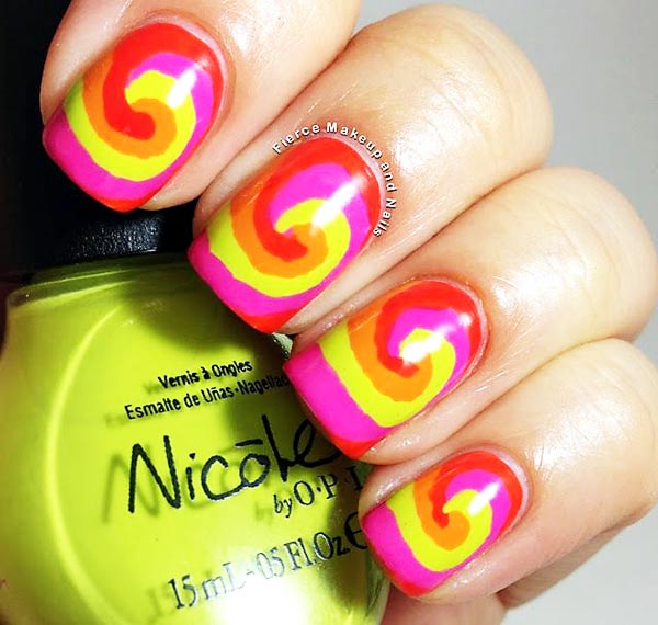 neon colored swirl nails