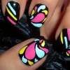 neon drops graphic black nails