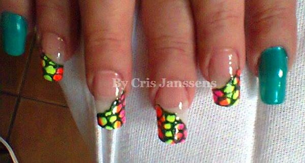 neon stones french nails