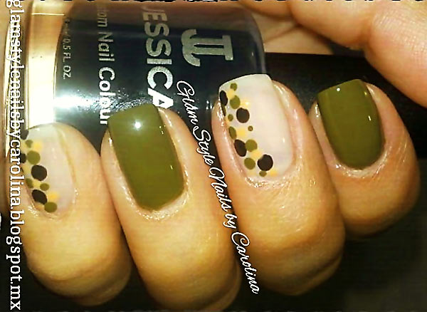olive green butter dots accent nails